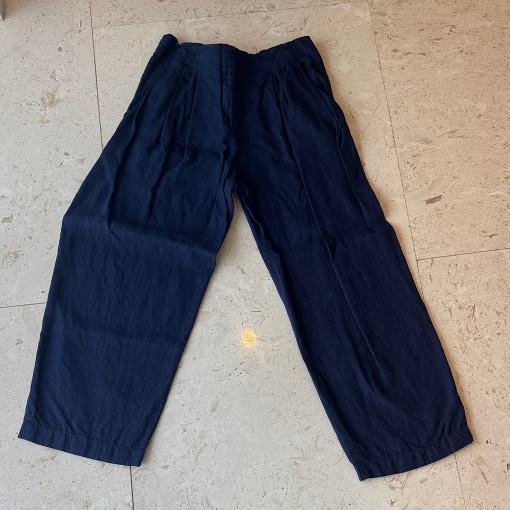 Massimo Dutti Navy Blue Wide-Leg Pants